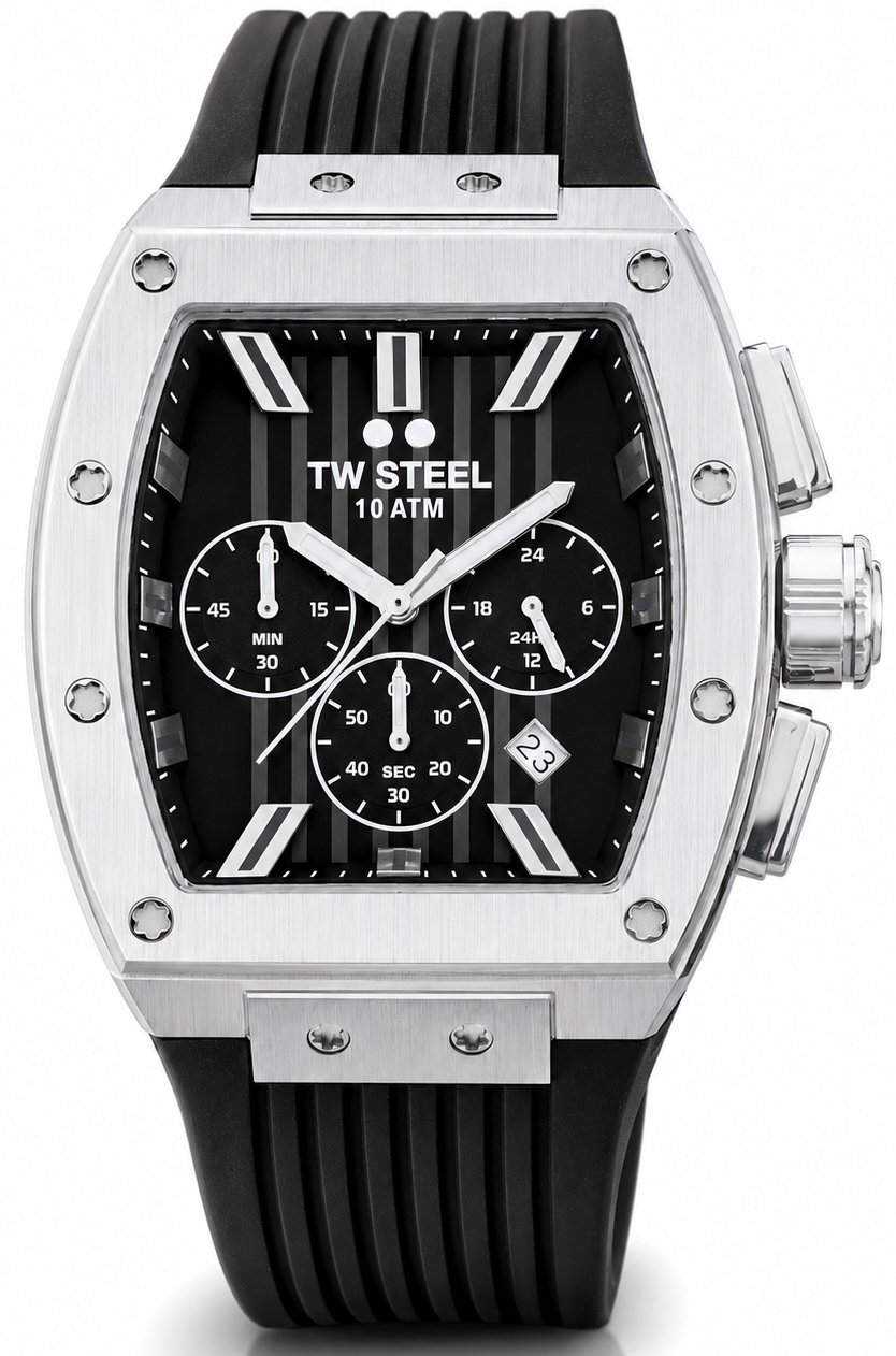 TW Steel TW Steel TWTO1 Tonneau Staal Zw 42-50mm Zilver