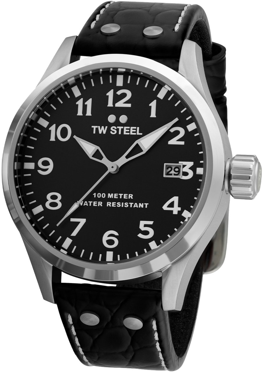 TW Steel TW Steel TWVS100 Volante Steel Zwart Leer 45mm Zilver