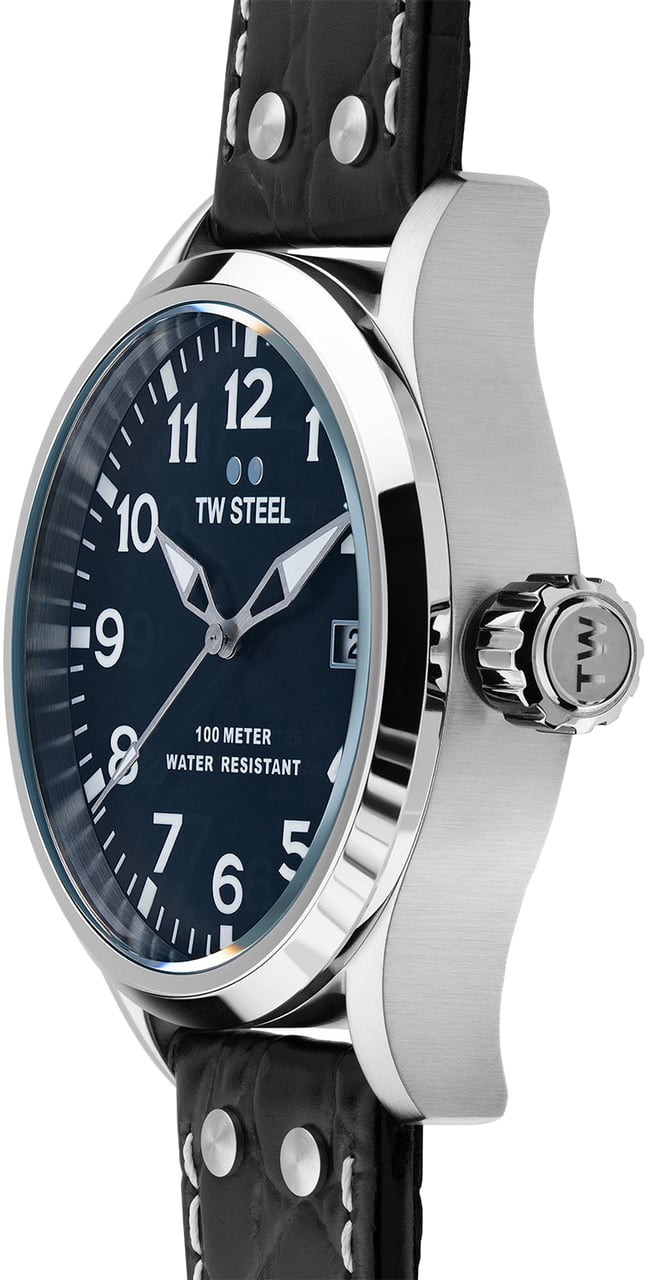 TW Steel TW Steel TWVS100 Volante Steel Zwart Leer 45mm Zilver