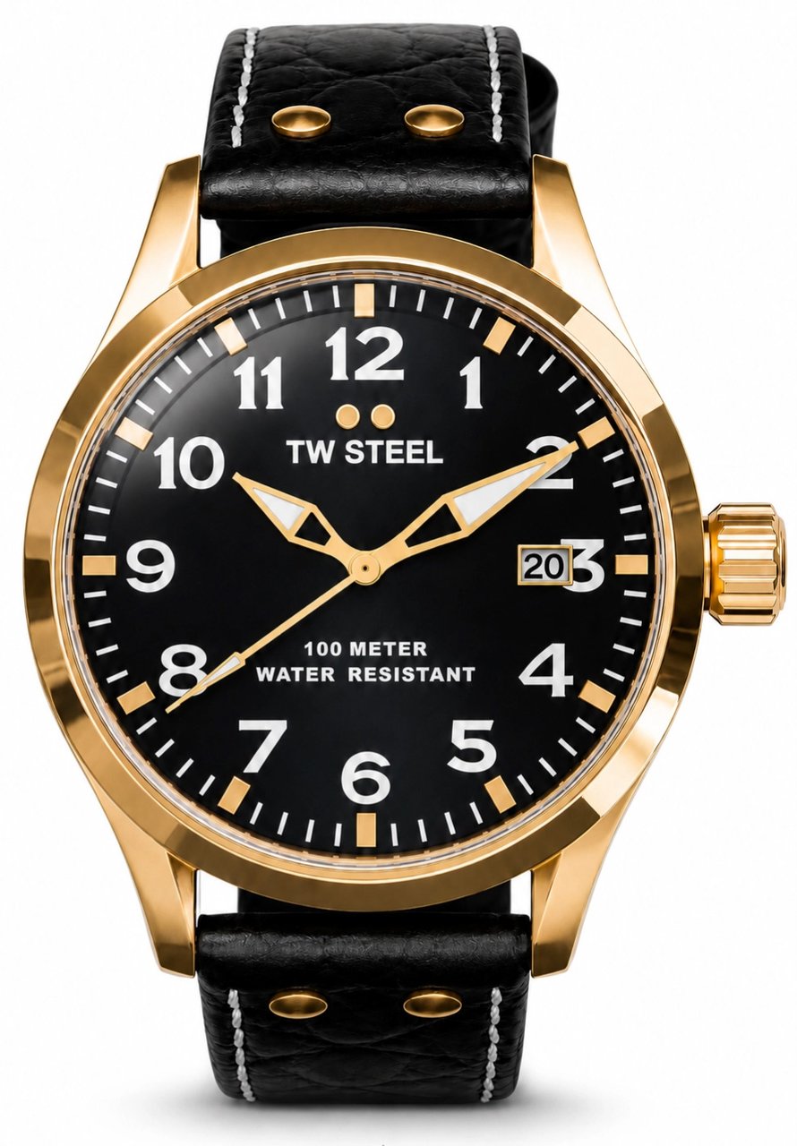 TW Steel TWVS104 New Volante YG Zwart leer 45mm Goud