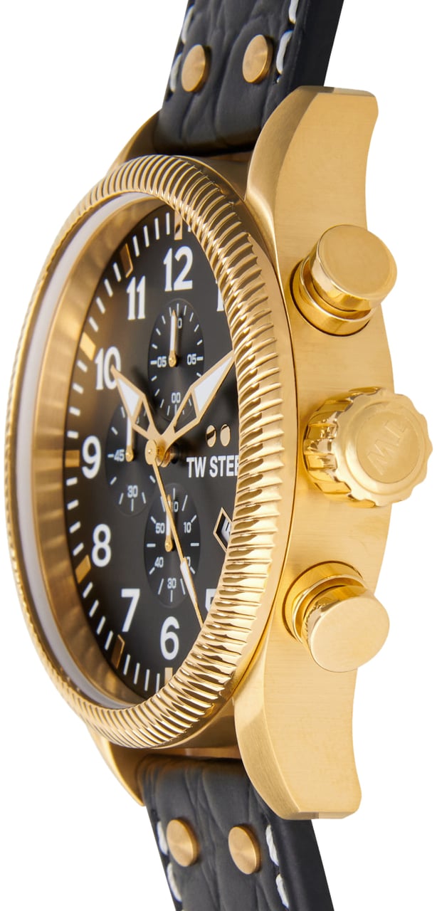 TW Steel TW Steel TWVS104 New Volante YG Zwart leer 45mm Goud