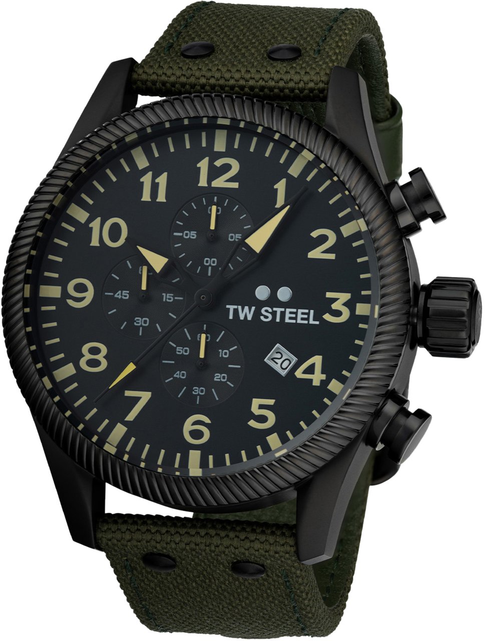 TW Steel TW Steel TWVS112 Volante Steel Chrono Groen Canvas 48mm Zwart