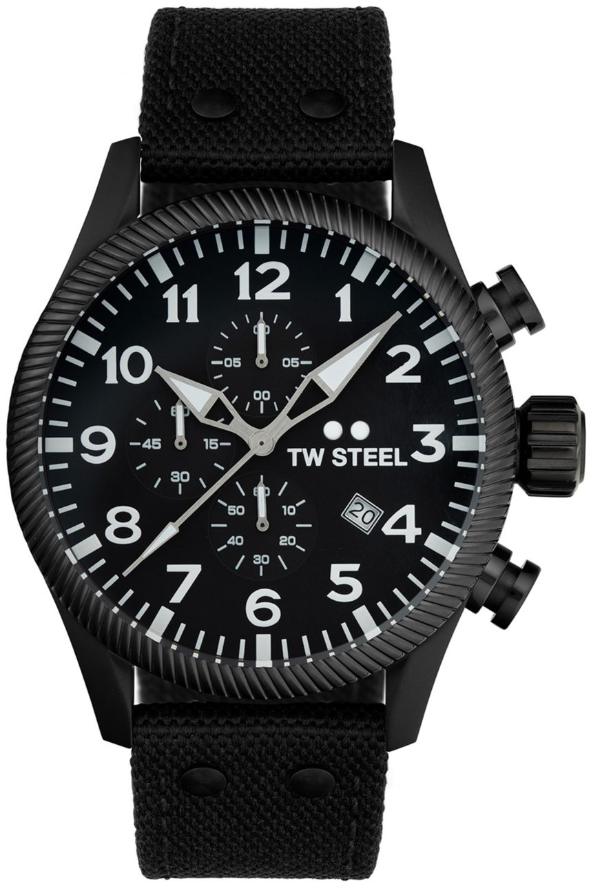 TW Steel TW Steel TWVS113 Volante Steel Chrono Zwart Canvas 48mm Zwart