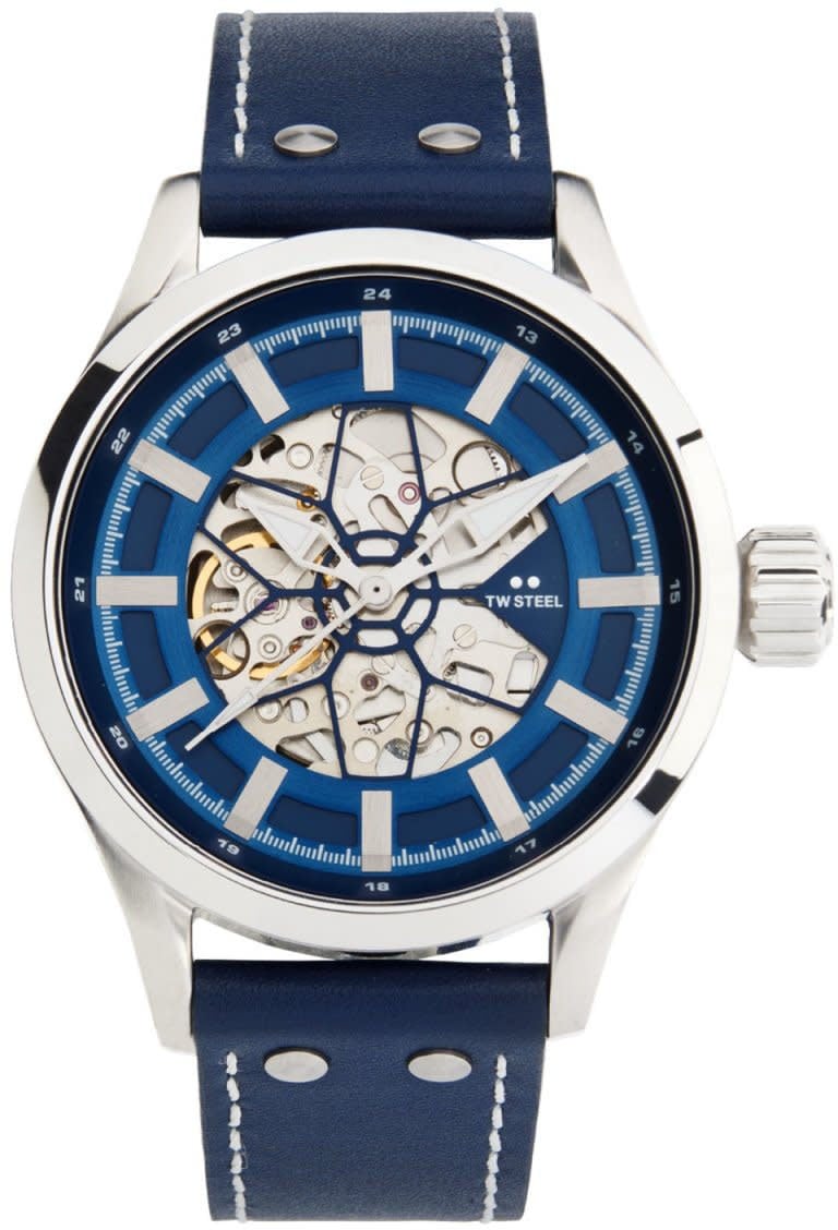 TW Steel TW Steel TWVS132 Skeleton Staal Blauw 45mm Zilver