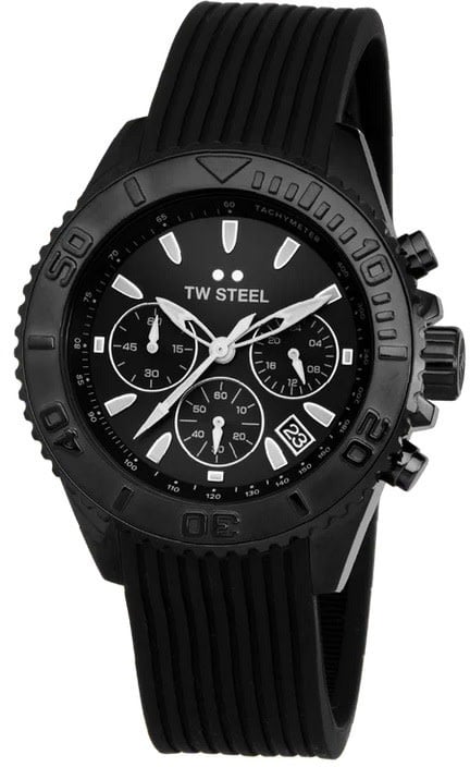 TW Steel TW Steel Horloge VA4 Staal met Zwarte Coating Quartz Swiss Made Chronograaf met Rubbere Horlogeband 42mm Zwart