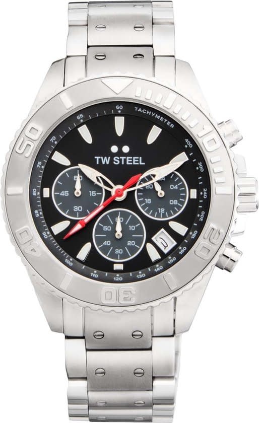 TW Steel TW Steel Horloge VA5 Staal Quartz Chronograaf en Zwarte Wijzerplaat Zilver