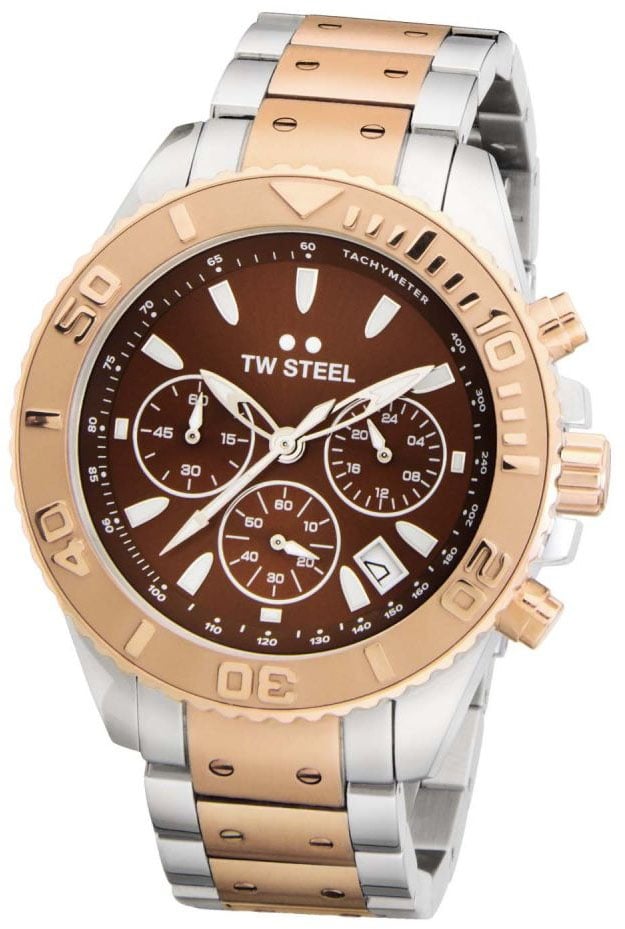 TW Steel TW Steel Horloge VA7 Staal Bi-color Rosegouden Plating Quartz Swiss Made Chronograaf 100m Waterdicht 42mm Divers