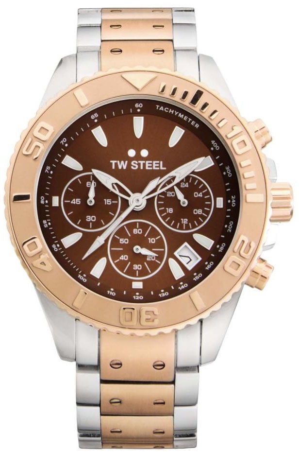 TW Steel TW Steel Horloge VA7 Staal Bi-color Rosegouden Plating Quartz Swiss Made Chronograaf 100m Waterdicht 42mm Divers