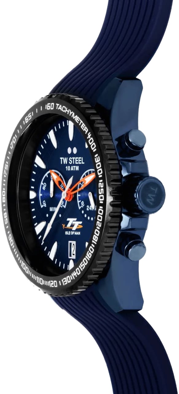 TW Steel TW Steel Horloge VAS1  Isle of Man TT Staal met Blauwe Coating Chronograaf Quartz Swiss Made 100m Waterdicht 42mm Navy