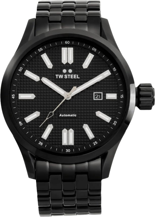 TW Steel TW Steel Horloge VB12 Volante Staal met Zwarte Coating Automaat Swiss Made 100m Waterdicht 45mm Zwart