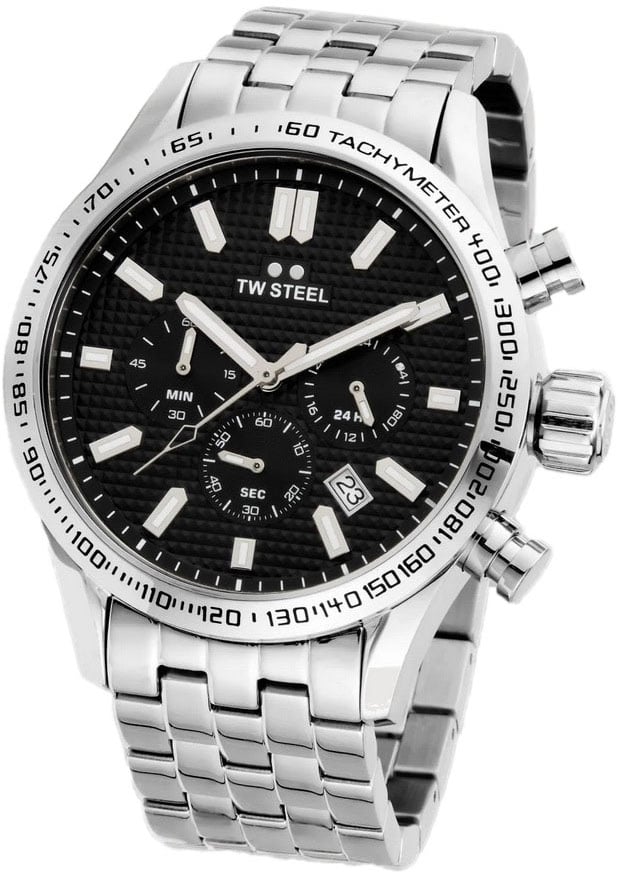 TW Steel TW Steel Horloge VB2 Volante Staal Quartz Swiss Made Chronograaf met Zwarte Wijzerplaat 45mm Divers