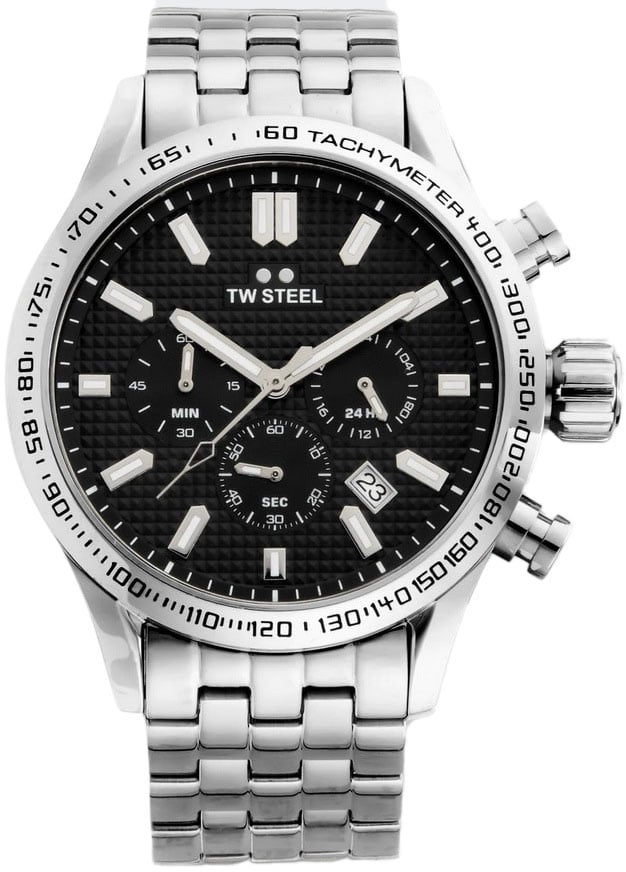 TW Steel TW Steel Horloge VB2 Volante Staal Quartz Swiss Made Chronograaf met Zwarte Wijzerplaat 45mm Divers