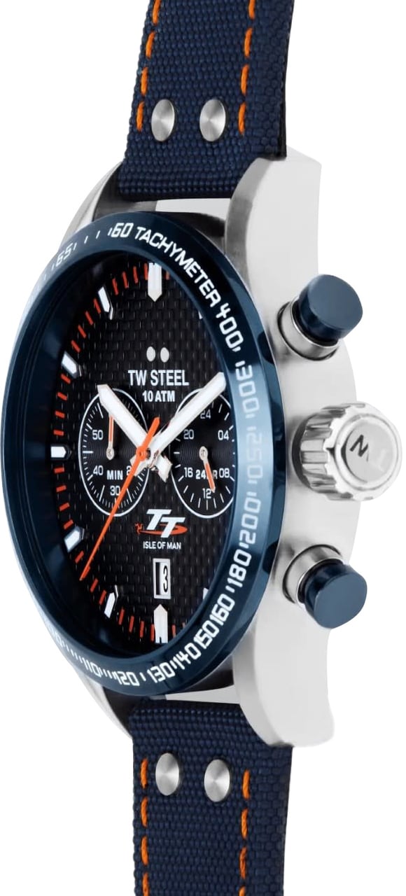 TW Steel TW Steel Horloge VS128 Isle of Man TT Staal Quartz Swiss Made met Canvas Horlogeband 45mm Navy