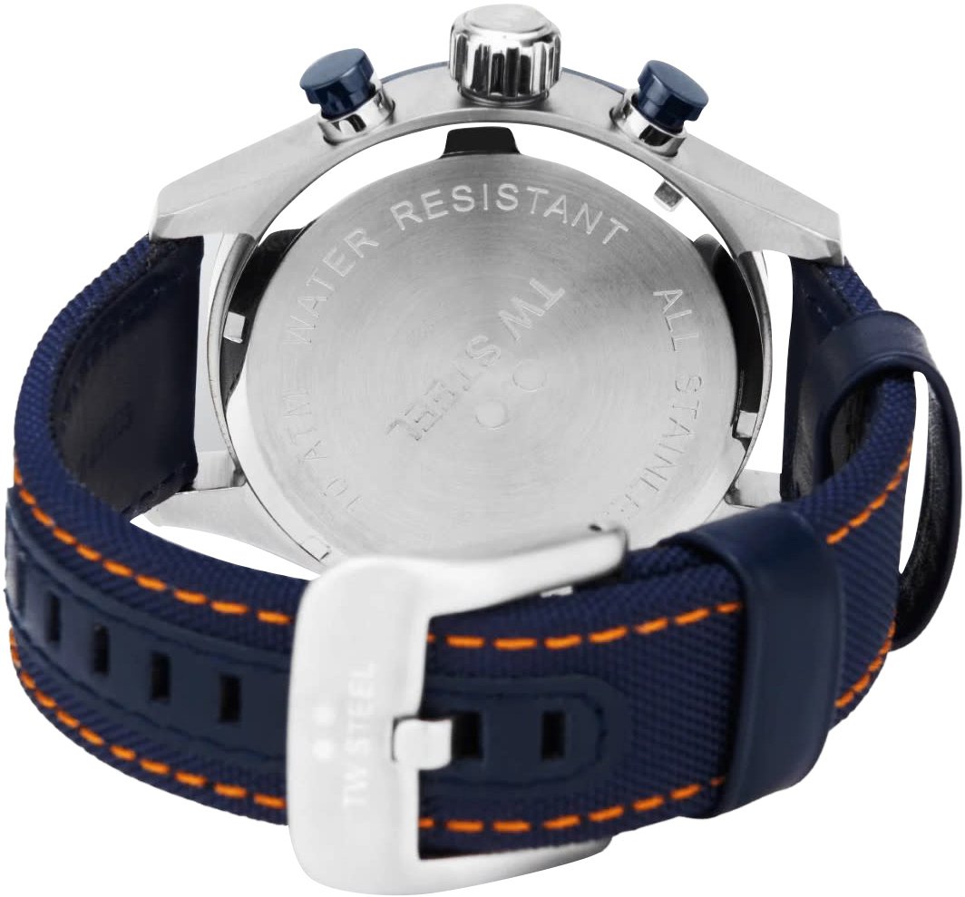 TW Steel TW Steel Horloge VS128 Isle of Man TT Staal Quartz Swiss Made met Canvas Horlogeband 45mm Navy
