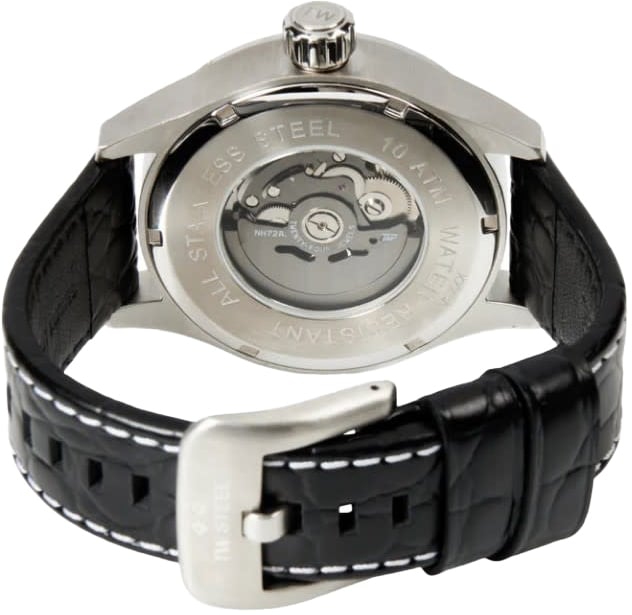 TW Steel TW Steel Horloge VS130 Skeleton Volante Staal Automaat Swiss Made met Zwart Leren Horlogeband 44mm Zilver