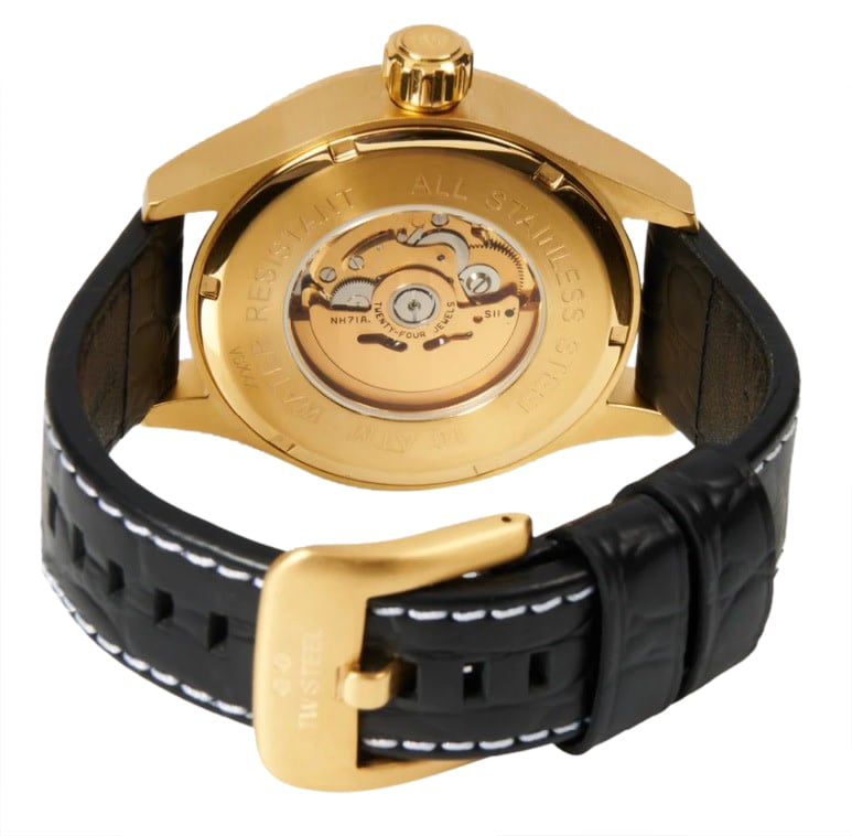 TW Steel TW Steel Horloge VS131 Skeleton Volante Staal met Geelgouden Plating Automaat met Zwart Croco Horlogeband 45mm Zwart
