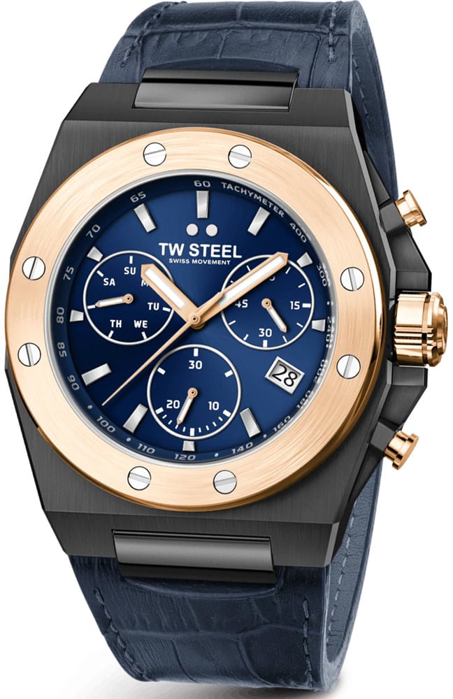 TW Steel TW Steel Horloge Heren CE4086 Chronograaf Staal met Zwarte Plating en met Rosé Bezel. Navy