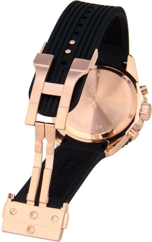 TW Steel TW Steel Horloge VA3 Staal met Roségouden Plating Quartz Swiss Made Chronograaf en Rubberen Band met Vouwsluiting 42mm Zwart