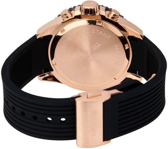 TW Steel TW Steel Horloge VA3 Staal met Roségouden Plating Quartz Swiss Made Chronograaf en Rubberen Band met Vouwsluiting 42mm Zwart