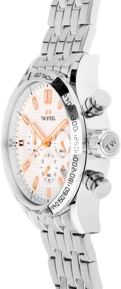 TW Steel TW Steel Horloge VB1 Volante Staal Quartz Swiss Made Chronograaf met Witte Wijzerplaat 45mm Zilver