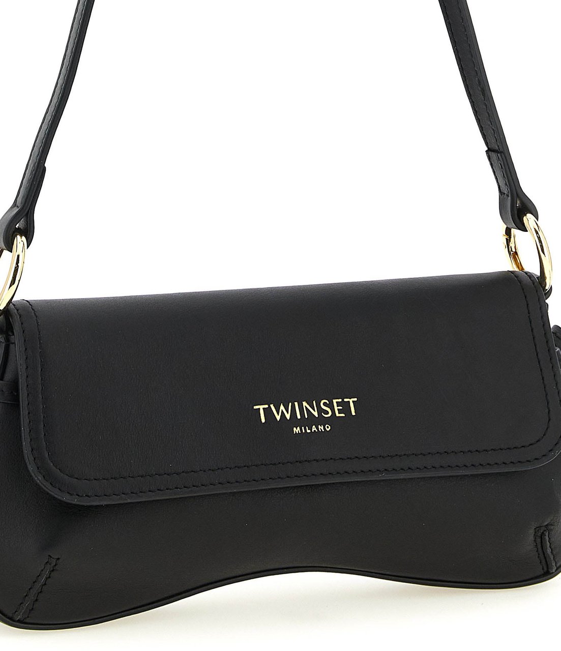 Twin-set Twinset Black Leather Shoulder Bag Zwart