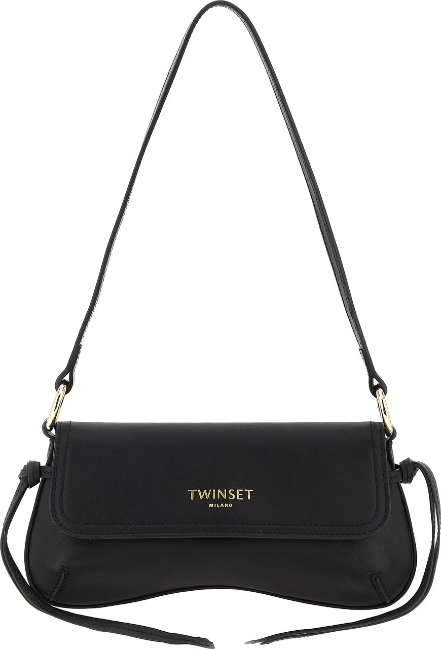 Twin-set Twinset Black Leather Shoulder Bag Zwart