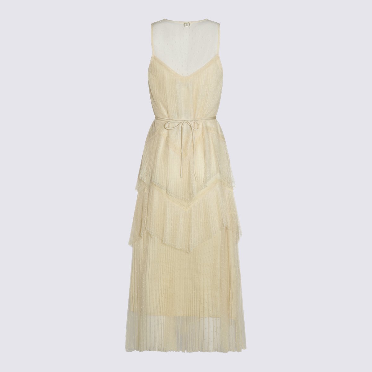 Twin-set Sleeveless Tiered Maxi Dress With V-Neckline And Fitted Bodice Neutraal