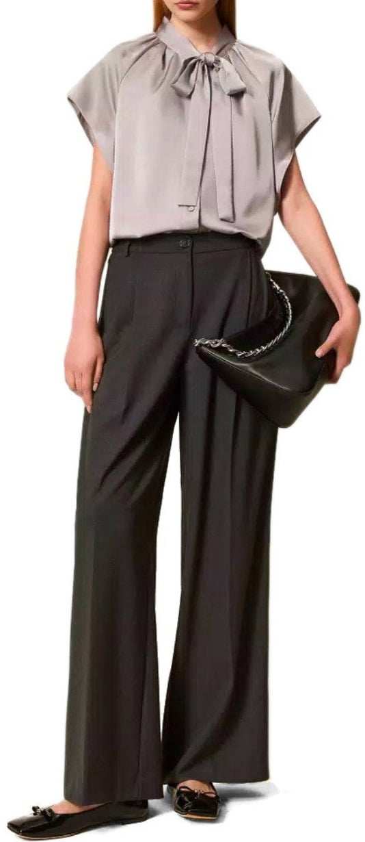 Twin-set TWINSET ANTHRACITE GREY WIDE LEG PANTS Grijs