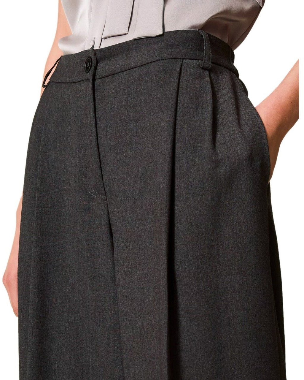 Twin-set TWINSET ANTHRACITE GREY WIDE LEG PANTS Grijs