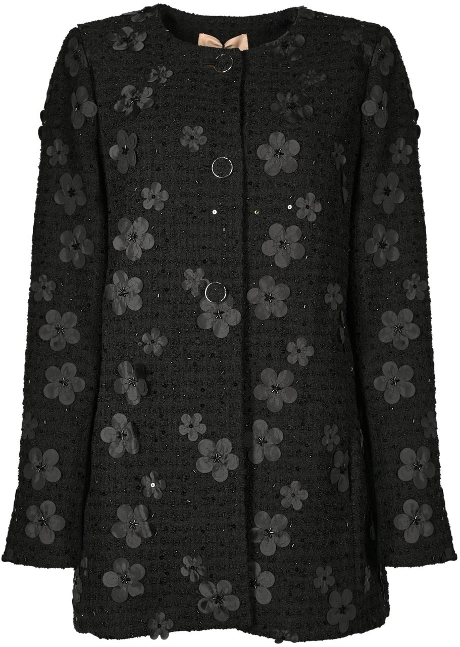 Twin-set Coats Boucle Fiori Nero Zwart