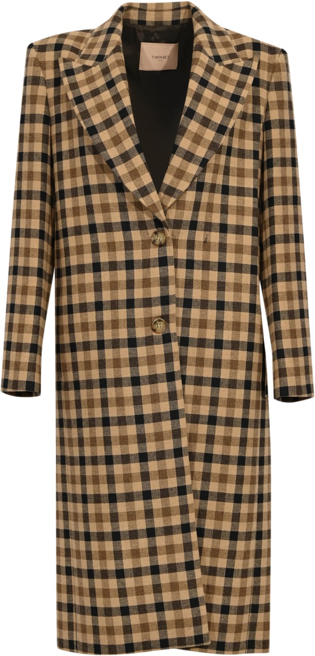 Twin-set Coats Check Cammellonero Beige