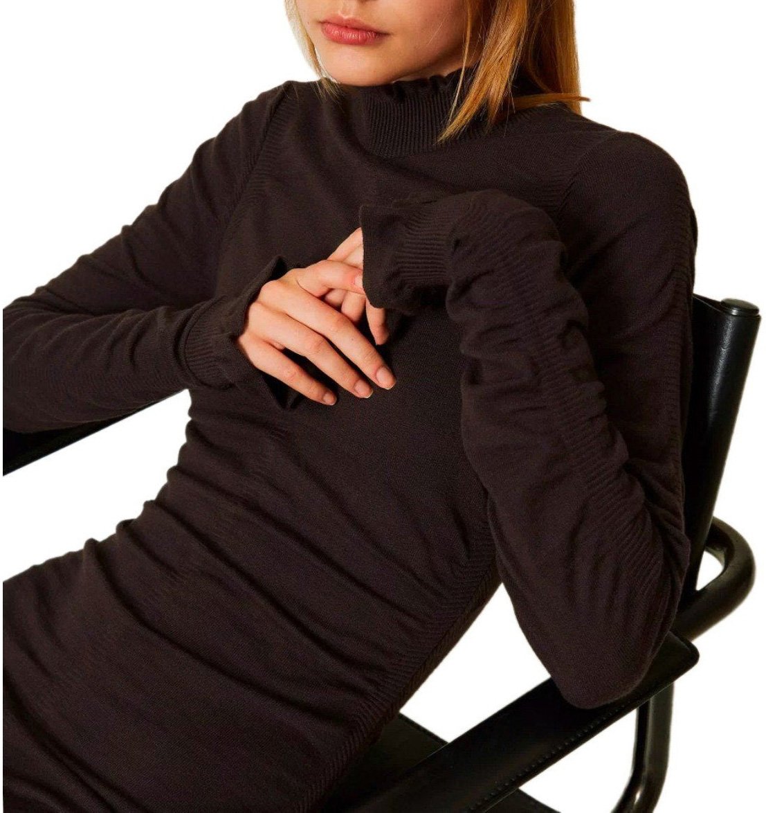 Twin-set TWINSET CHOCOLATE KNITTED MIDI DRESS Bruin