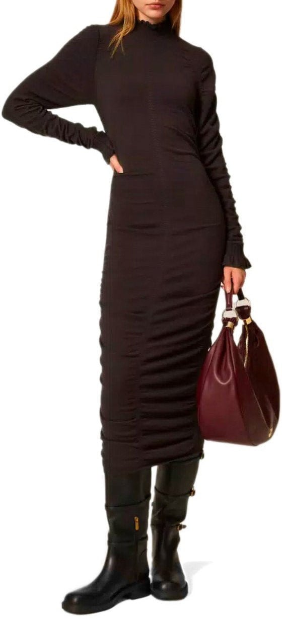 Twin-set TWINSET CHOCOLATE KNITTED MIDI DRESS Bruin