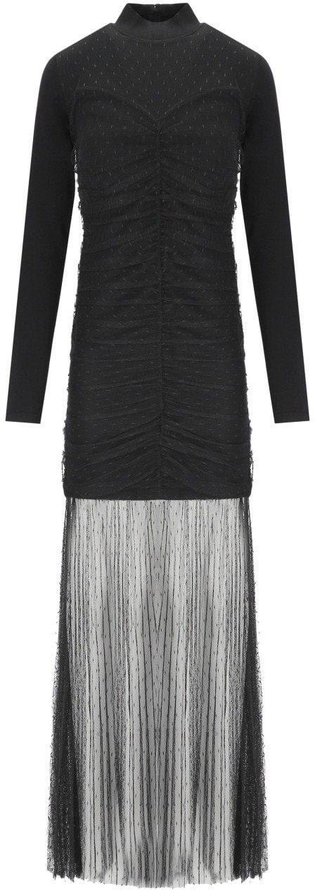 Twin-set TWINSET PLUMETIS LONG DRESS Zwart