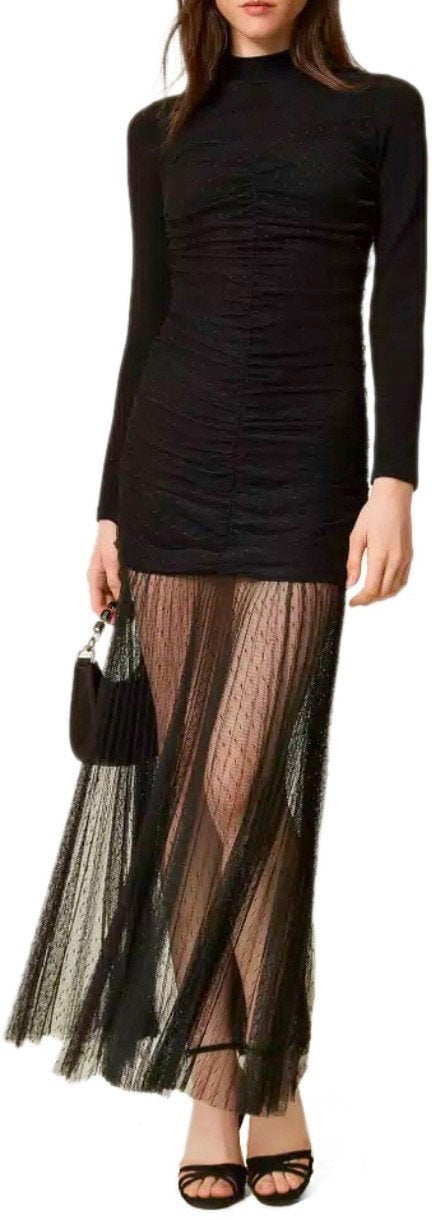 Twin-set TWINSET PLUMETIS LONG DRESS Zwart