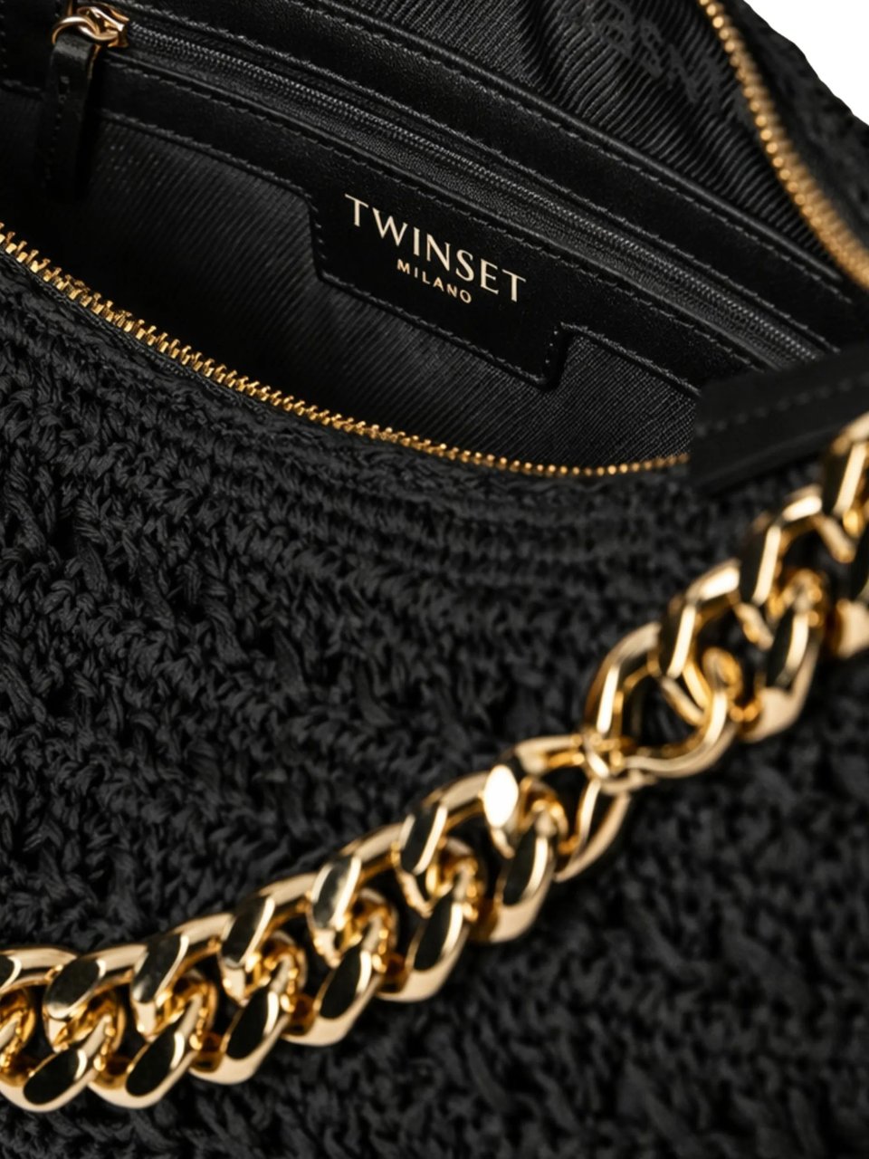 Twin-set Black Crochet Rounded Shoulder Bag Zwart