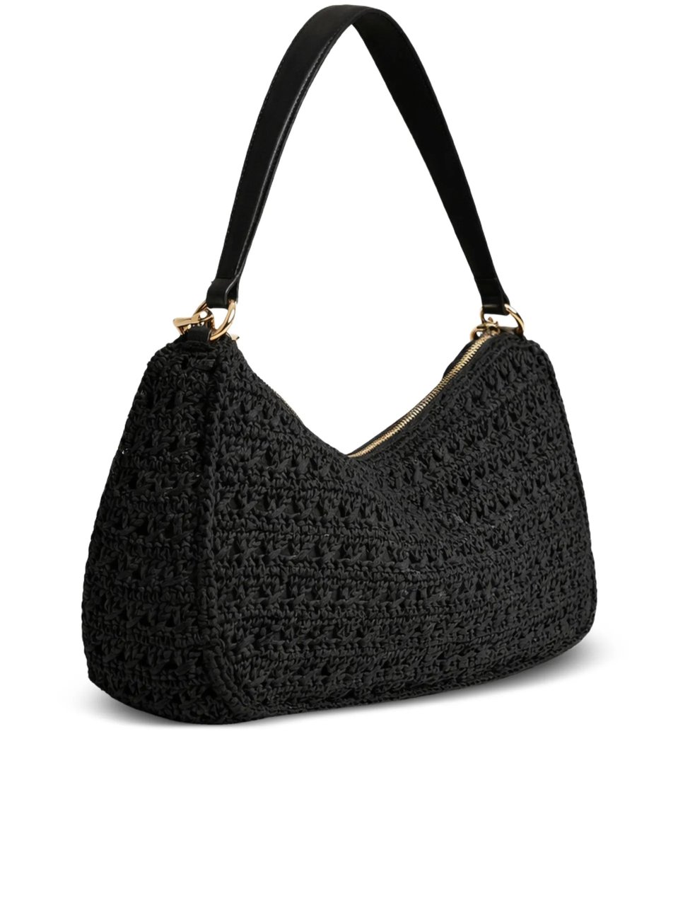 Twin-set Black Crochet Rounded Shoulder Bag Zwart