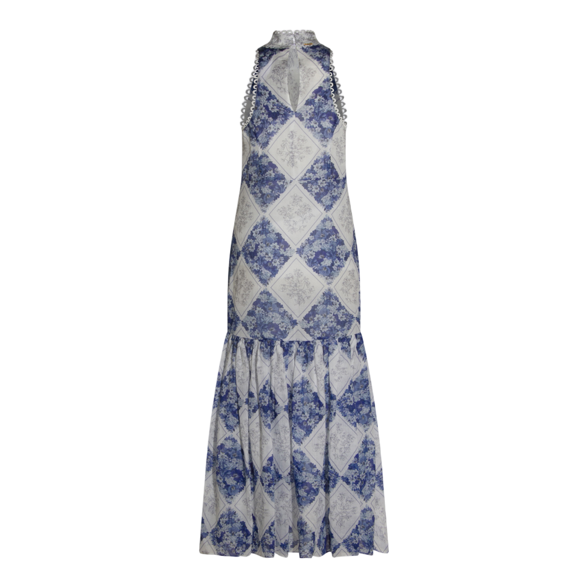 Twin-set Sleeveless High-Neck Maxi Dress With Floral Pattern Wit