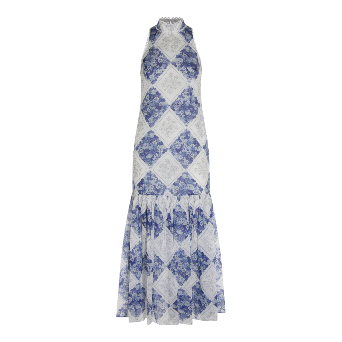 Twin-set Sleeveless High-Neck Maxi Dress With Floral Pattern Wit
