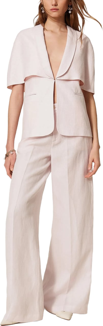 Twin-set Pantalone High-Waisted Wide-Leg Linen Pants Wit