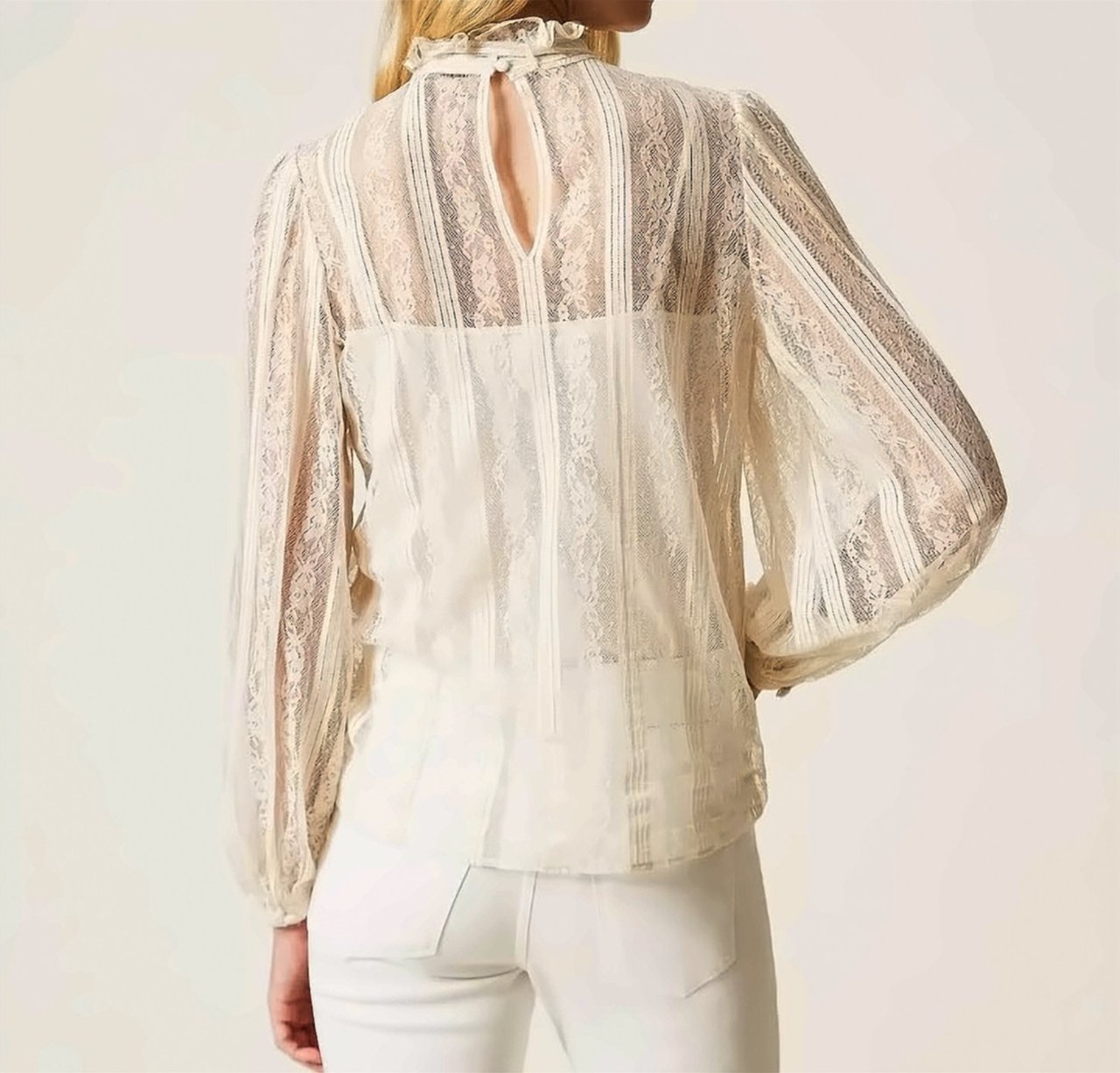 Twin-set Righeh Lace Ribbon Tie Blouse Neutraal
