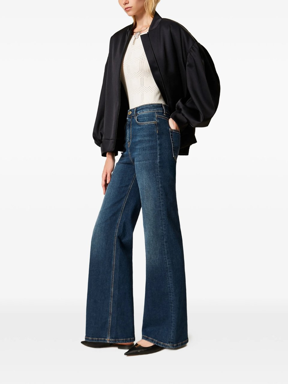 Twin-set Medium Blue Pantalone Wide-Leg Jeans Groen