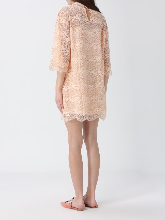 Twin-set Macramè Lace 3/4 Sleeve Dress Neutraal