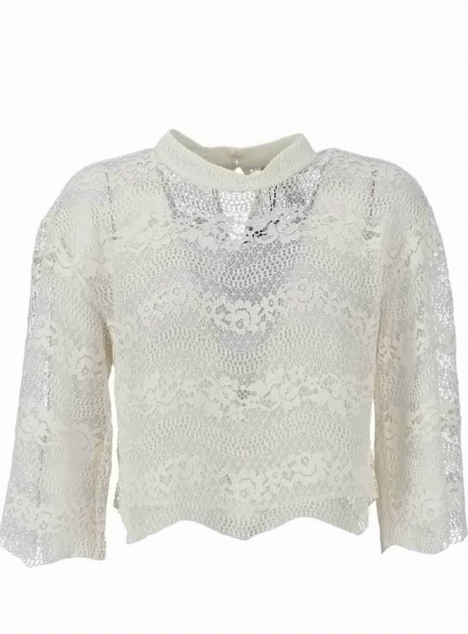 Twin-set Macramé Lace Pencil Collar Blouse Wit