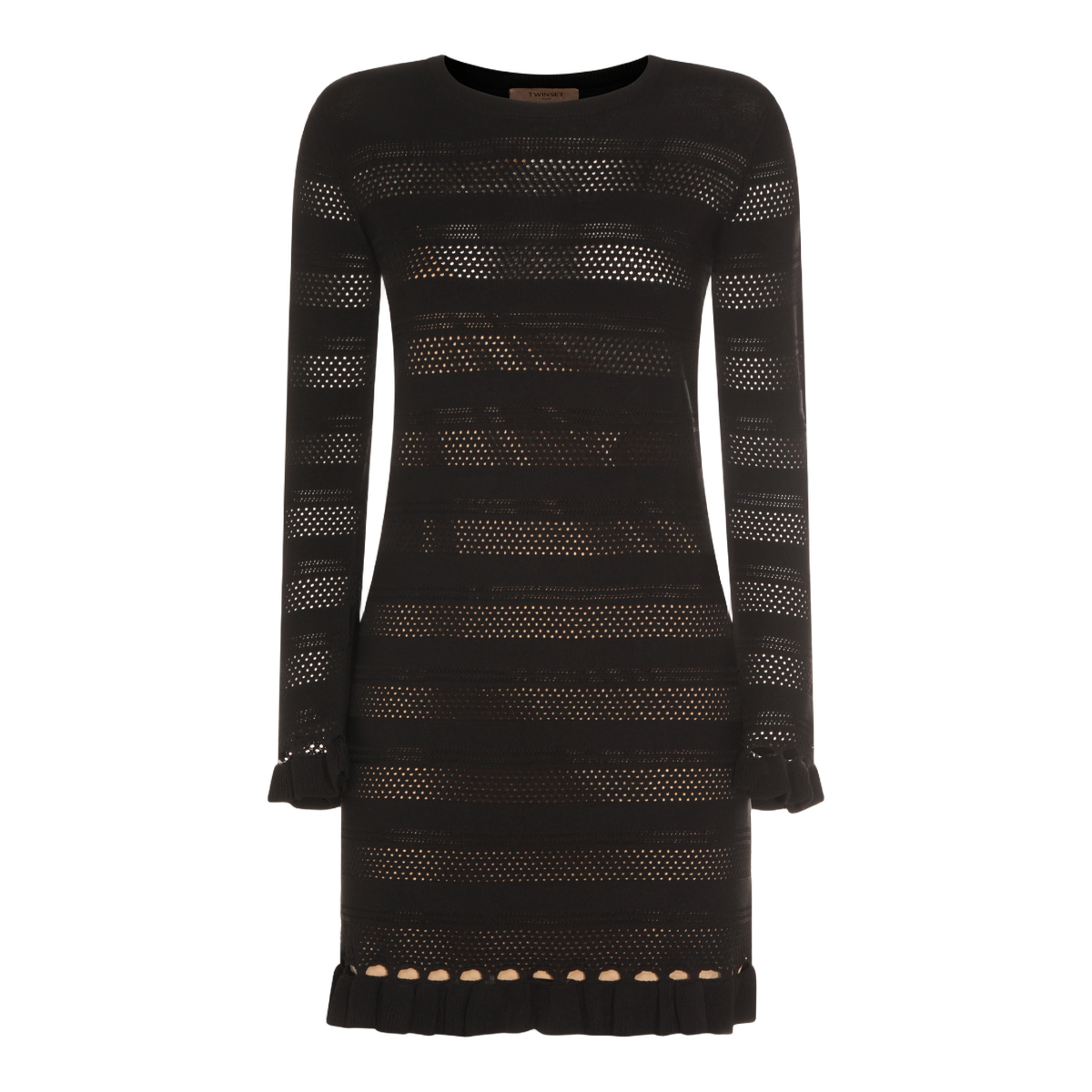 Twin-set Fitted Black Mini Dress with Sheer Zwart