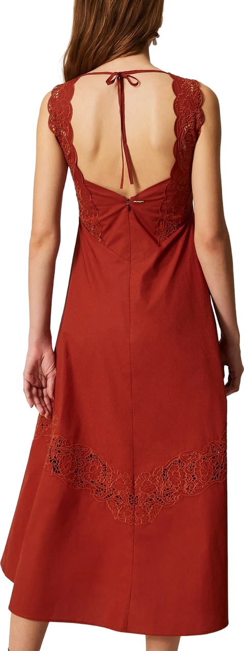 Twin-set Rust Abito Sleeveless Lace Midi Dress Rood