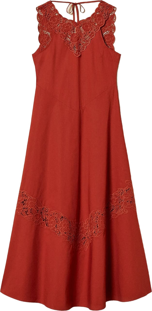 Twin-set Rust Abito Sleeveless Lace Midi Dress Rood