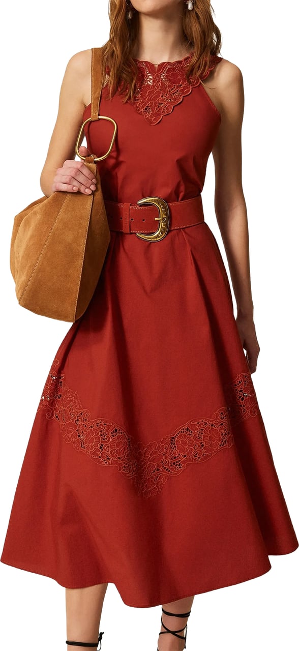 Twin-set Rust Abito Sleeveless Lace Midi Dress Rood