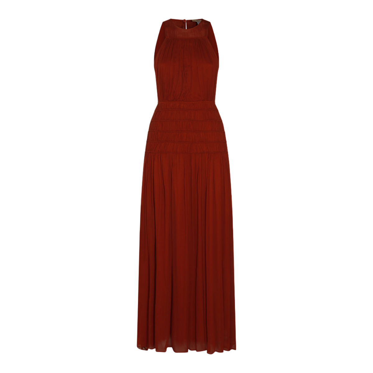 Twin-set Long Sleeveless Dress With High Neckline And Pleated Waist Rood