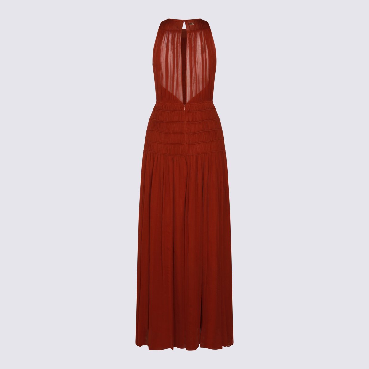 Twin-set Long Sleeveless Dress With High Neckline And Pleated Waist Rood